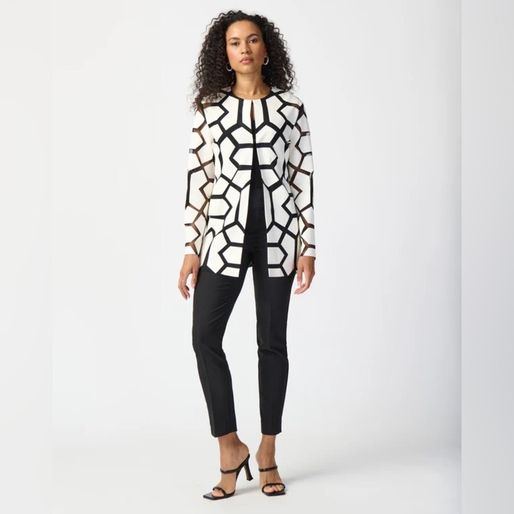 Joseph Ribkoff Jacket Style 241905 Geometric Laser Cut Pattern with Mesh